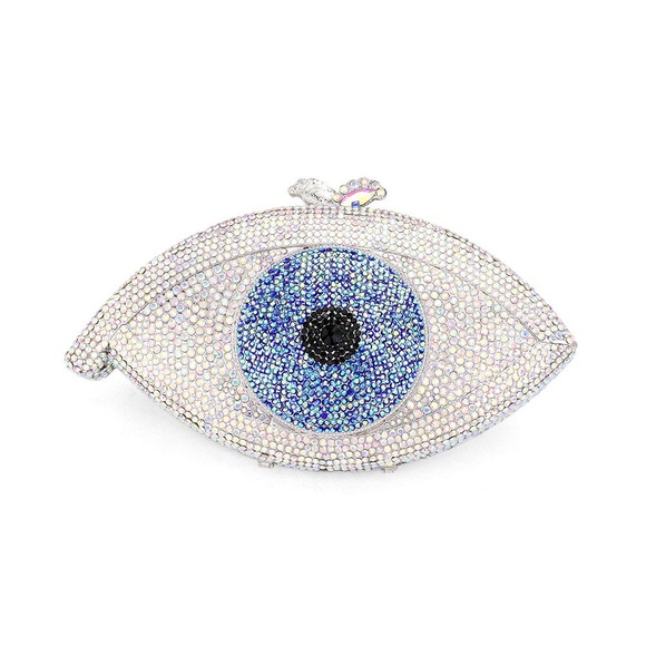 Silver & Blue Crystal Rhinestone Evil Eye Evening Clutch Bag